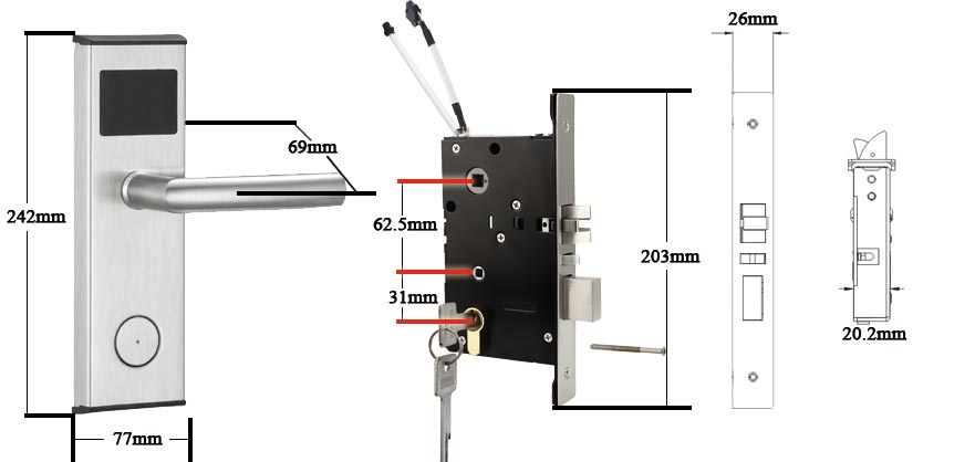 hireadlock 118e-s hotel lock size and mortise size