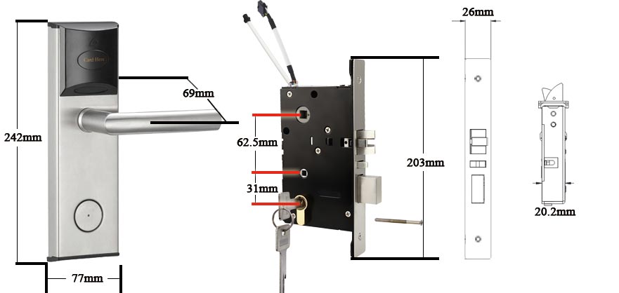 hireadlock 118e s1 hotel lock size