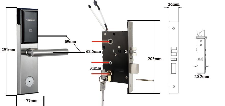 hireadlock 118e-s2 hotel lock and mortise size