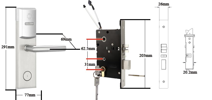 hireadlock 118E-S3 Hotel lock and mortise size