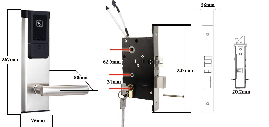 hireadlock 118E-S6 Hotel lock and mortise size