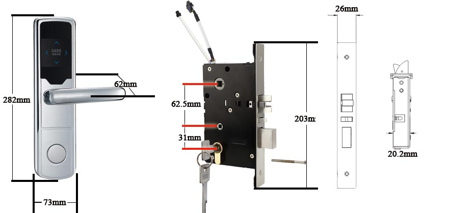 hireadlock 1008E Hotel lock and mortise size