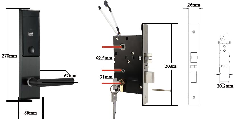 hireadlock 2029E Hotel lock and mortise size
