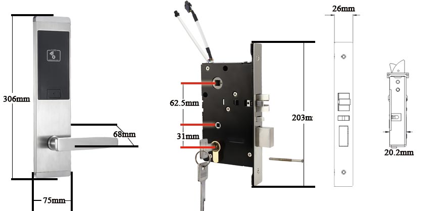 hireadlock 2020E Hotel lock and mortise size