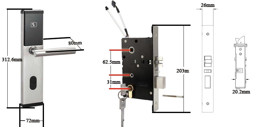 hireadlock 2023E Hotel lock and mortise size